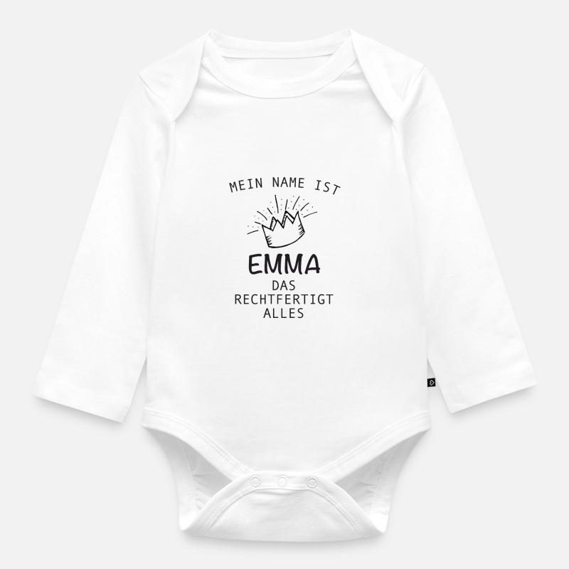 Emma Geschenk Name Geschenkidee Vorname - Baby Bio-Langarm-Body - Weiß