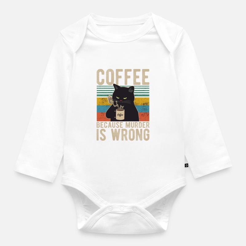 Coffee because Murder is wrong Café chat retro - Body Bébé bio manches longues - blanc