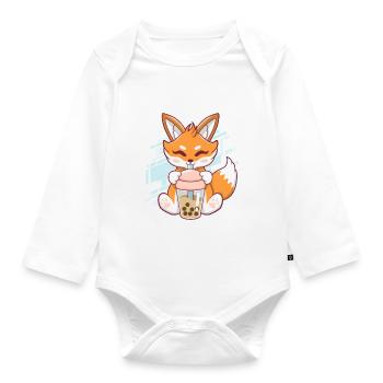 Cute Fox Boba Fox Bubble Tea Kawaii Japan - Organic Longsleeve Baby Bodysuit - white - Front