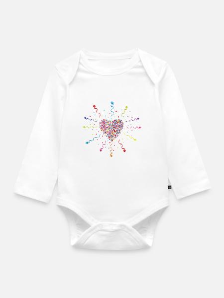Konfetti im Herzen Fasching Karneval - Baby Bio-Langarm-Body - Weiß
