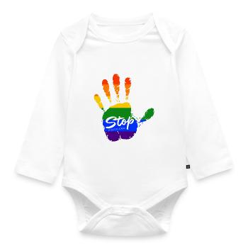stop homophobia - LGBTQ CSD Gay Pride - Baby Bio-Langarm-Body - Weiß - Vorne
