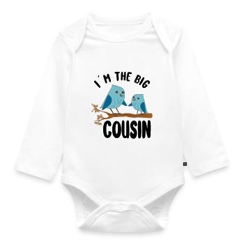 Big Cousin Birds - I am the Big Cousin - Organic Longsleeve Baby Bodysuit - white - Front