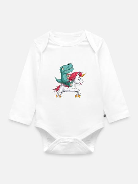 Baby T Rex Einhorn Dinosaurier Süßes Jungen Geschenk - Baby Bio-Langarm-Body - Weiß