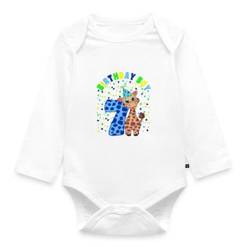 Children's Birthday Boy 7 years old Giraffe - Organic Longsleeve Baby Bodysuit - white - Front