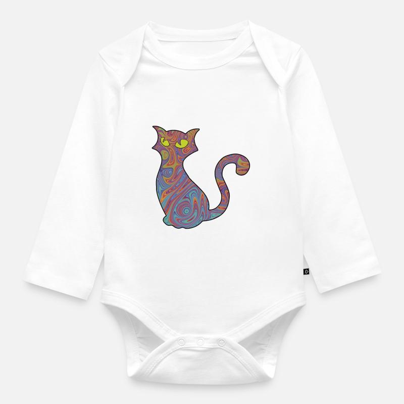 Chat psychédélique - Body Bébé bio manches longues - blanc