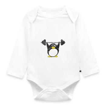 Do You Even Linux Bro Linux Pinguin hebt Gewichte - Baby Bio-Langarm-Body - Weiß - Vorne