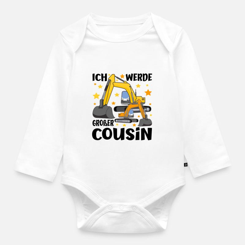 Bagger Cousins Ich werde bald großer Cousin - Baby Bio-Langarm-Body - Weiß