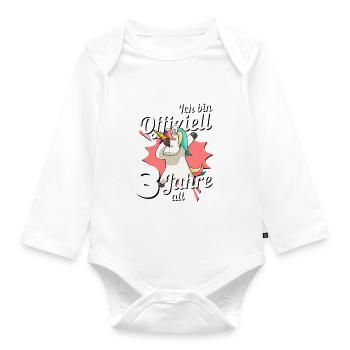 3. Geburtstag Dabbendes Einhorn Kindergeburtstag - Baby Bio-Langarm-Body - Weiß - Vorne