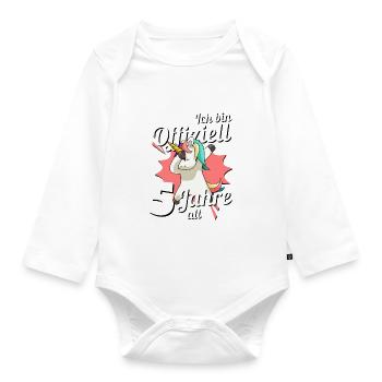 5. Geburtstag Dabbendes Einhorn Kindergeburtstag - Baby Bio-Langarm-Body - Weiß - Vorne