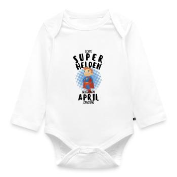 Echte Superhelden wurden im April geboren Junge - Baby Bio-Langarm-Body - Weiß - Vorne