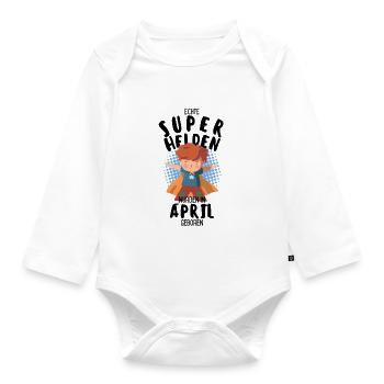 Echte Superhelden wurden im April geboren Junge - Baby Bio-Langarm-Body - Weiß - Vorne