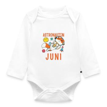 Im Juni geboren - Fuchs Astronaut im Weltall - Baby Bio-Langarm-Body - Weiß - Vorne