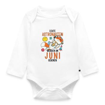 Im Juni geboren - Fuchs Astronaut im Weltall - Baby Bio-Langarm-Body - Weiß - Vorne