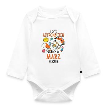 Im März geboren - Fuchs Astronaut im Weltall - Baby Bio-Langarm-Body - Weiß - Vorne