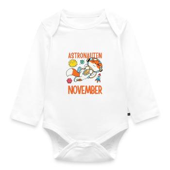 Im November geboren - Fuchs Astronaut im Weltall - Baby Bio-Langarm-Body - Weiß - Vorne
