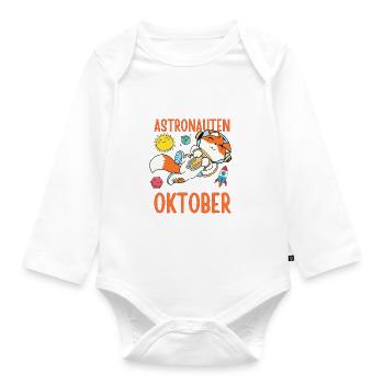 Im Oktober geboren - Fuchs Astronaut im Weltall - Baby Bio-Langarm-Body - Weiß - Vorne