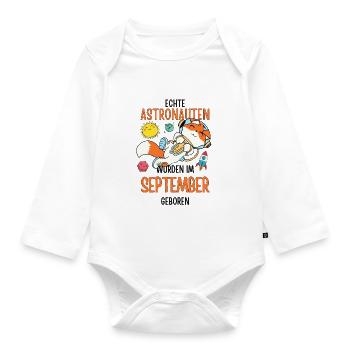 Im September geboren - Fuchs Astronaut im Weltall - Baby Bio-Langarm-Body - Weiß - Vorne
