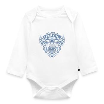 Echte Helden wurden im August geboren - Baby Bio-Langarm-Body - Weiß - Vorne
