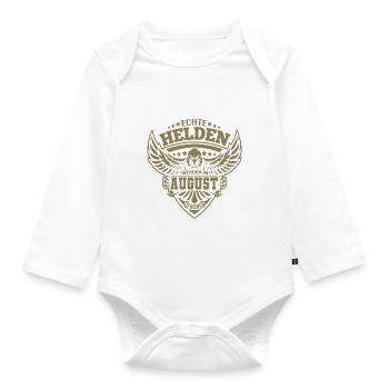 Echte Helden wurden im August geboren - Baby Bio-Langarm-Body - Weiß - Vorne