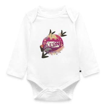 LEON - Beau nom de garçon avec de mignons dinosaures - Body Bébé bio manches longues - blanc - Devant