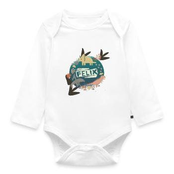 FELIX - Beautiful boy name with cute dinosaurs - Organic Longsleeve Baby Bodysuit - white - Front