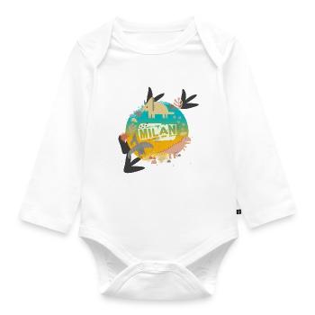 MILAN - Beautiful boy name with cute dinosaurs - Organic Longsleeve Baby Bodysuit - white - Front