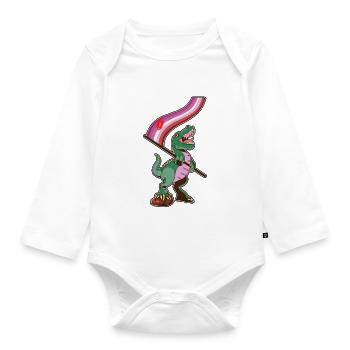 LGBTQ-Flagge - Dinosaurier-Lippenstift - Baby Bio-Langarm-Body - Weiß - Vorne