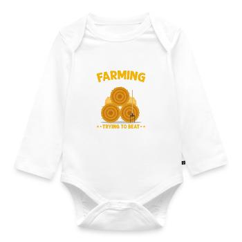 Farming Challenge To Beat Rain Lustige Bauernhof - Baby Bio-Langarm-Body - Weiß - Vorne