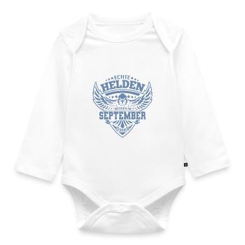 Echte Helden werden im September geboren - Baby Bio-Langarm-Body - Weiß - Vorne