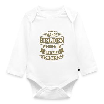 Wahre Helden werden im September geboren - Baby Bio-Langarm-Body - Weiß - Vorne