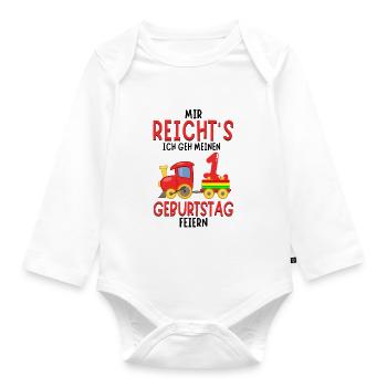 1. Geburtstag Geburtstagsgeschenk mit Eisenbahn - Baby Bio-Langarm-Body - Weiß - Vorne