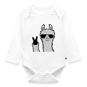 Cool Lama No Drama Llama Peace Sunglasses - Organic Longsleeve Baby Bodysuit - white - Front