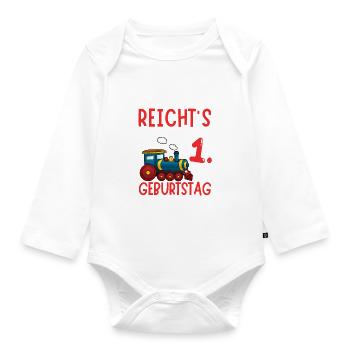 1. Geburtstag Geburtstagsgeschenk mit Eisenbahn - Baby Bio-Langarm-Body - Weiß - Vorne