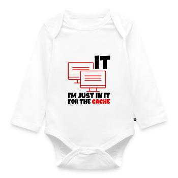 I'm Just In It For The Cache 2 - Organic Longsleeve Baby Bodysuit - white - Front