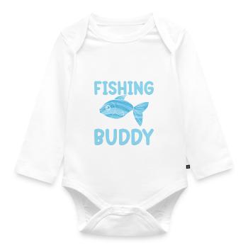 Daddy's Fishing Buddy - Organic Longsleeve Baby Bodysuit - white - Front