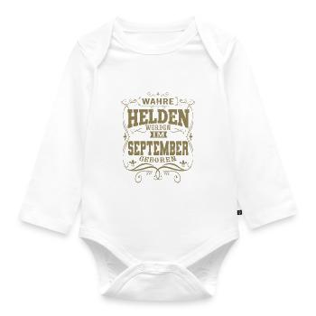 Wahre Helden werden im September geboren - Baby Bio-Langarm-Body - Weiß - Vorne