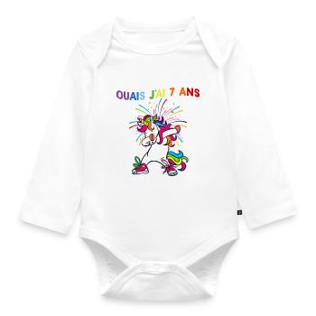 Ouais J'ai 7 ans ans Licorne dab - Body Bébé bio manches longues - blanc - Devant