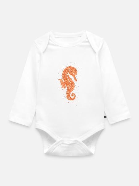 Schwimmprüfung Abzeichen Seepferdchen Seepferd - Baby Bio-Langarm-Body - Weiß