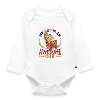 Mein Gott ist ein großartiger Gott. - Baby Bio-Langarm-Body - Weiß - Vorne