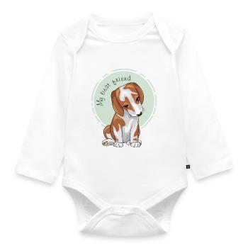 Shy cute puppy is my best friend - Organic Longsleeve Baby Bodysuit - white - Front