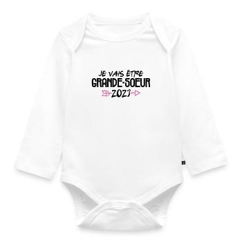 Je Vais Être Grande Soeur 2023 Future Soeur Cadeau - Body Bébé bio manches longues - blanc - Devant
