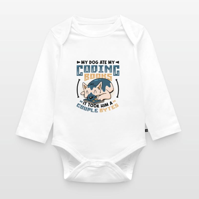 Dog Bytes Code Computer Joke Programming Organic Longsleeve Baby Bodysuit