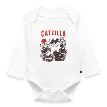 Catzilla Chat Mignon Humour Japon Sushi - Body Bébé bio manches longues - blanc - Devant