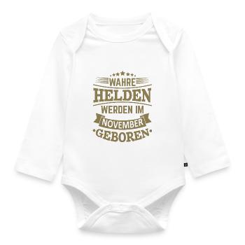 Wahre Helden werden im November geboren - Baby Bio-Langarm-Body - Weiß - Vorne