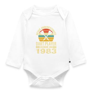 Never Underestimate Dart Player Born In 1983 - Baby Bio-Langarm-Body - Weiß - Vorne