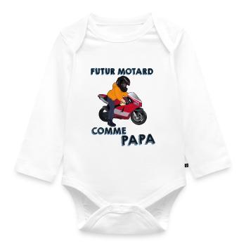 Futur Motard Comme Papa Idée Cadeau Enfant - Body Bébé bio manches longues - blanc - Devant
