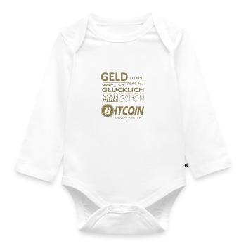 Bitcoin Sprüche Geld allein macht nicht glücklich - Baby Bio-Langarm-Body - Weiß - Vorne