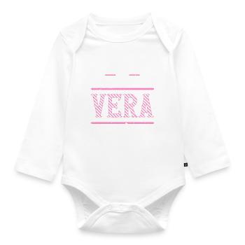 Vera Geschenkidee Geschenk Geburtstag - Baby Bio-Langarm-Body - Weiß - Vorne