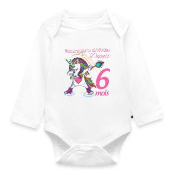 Anniversaire Magique licorne Bébé Fille 6 mois - Body Bébé bio manches longues - blanc - Devant