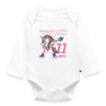 Anniversaire Magique licorne Fille 11 ans - Body Bébé bio manches longues - blanc - Devant